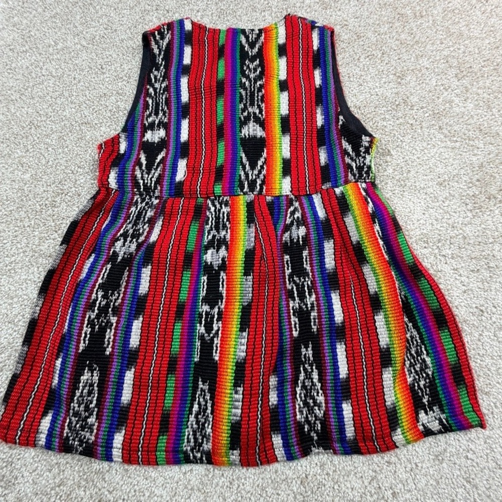 Vintage Ecuadorian Handmade Kids Rainbow Ikat Woven Babydoll Dress 2